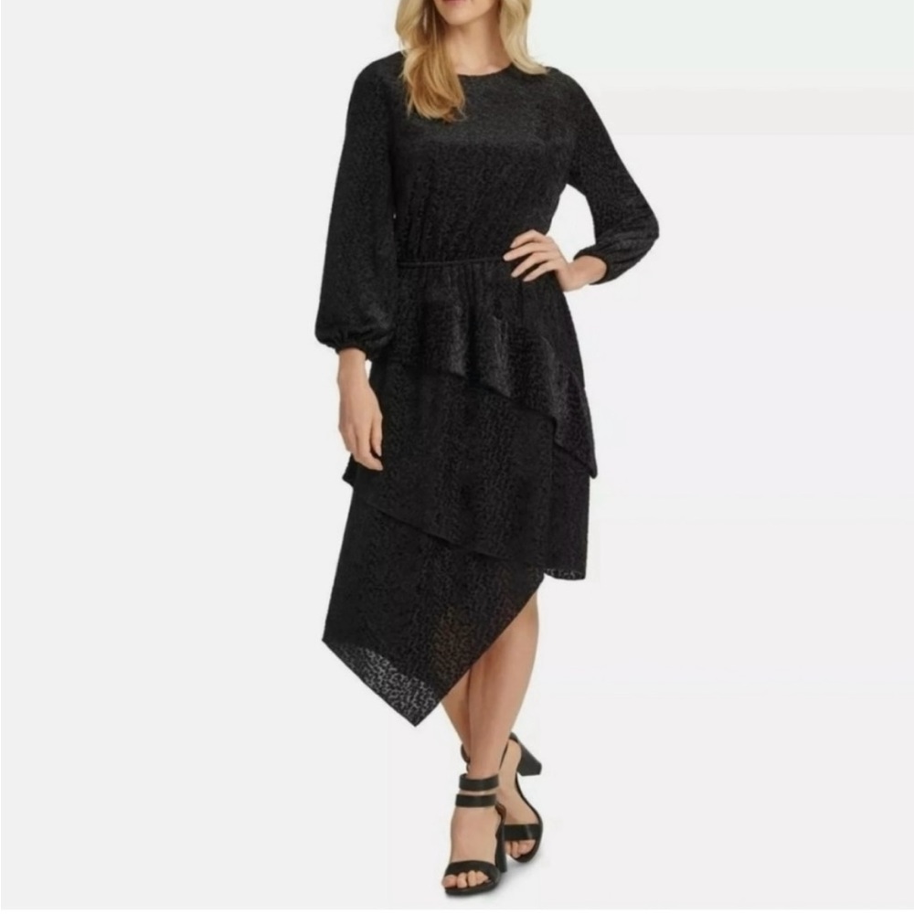 DKNY Velvet Midi Dress Black Size Medium